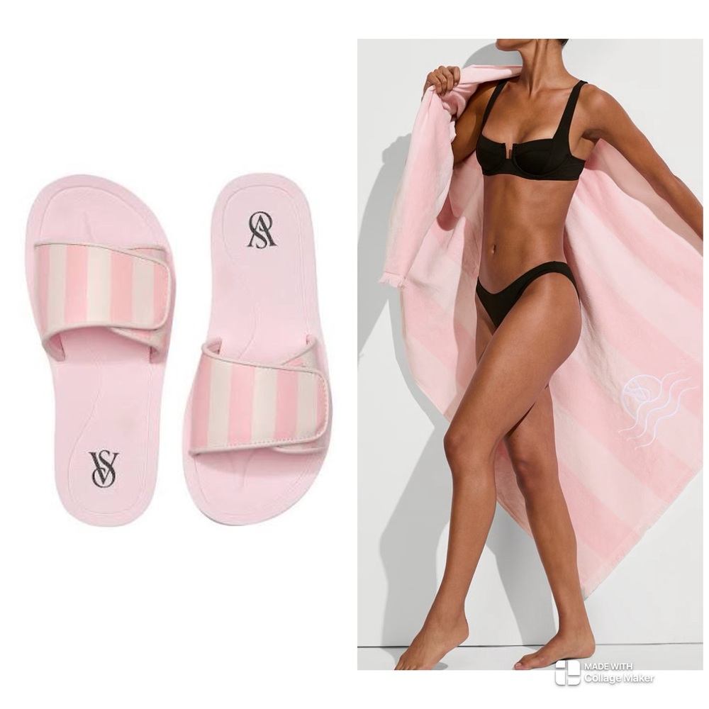Victoria's Secret Heritage Stripe Sandals & Tassel Towel Set